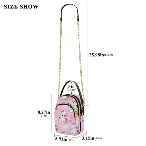 Women Single Shoulder Purse Quilted Chain Strap Cell Phone Handbag Chic Zipper Bowler Tote Ladies Satchel Cute Cartoon Elephants Pink3