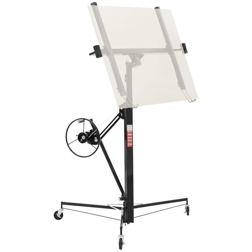VEVOR 11ft Drywall Lift Heavy-Duty 150 lbs Sheetrock Hoist with Adjustable Telescoping Arm Lockable Wheels Drywall Lifter Panel Jack Hoist Tools Ideal for Ceiling & Wall Installation (Black)