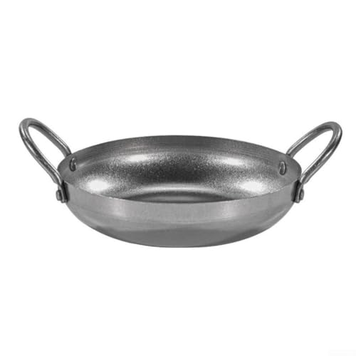 Sartén vintage de acero inoxidable con doble oreja, olla caliente retro de mariscos para langosta y guiso coreano, acabado gris copo de nieve, 26,5 cm (24 cm)