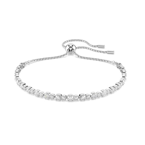 Swarovski Matrix Tennis Armband, Rhodiniertes Damenarmband mit Weißen Kristallen, Mit Kugelschiebeverschluss, Armbandlänge: 24 cm, Armbandbreite: 0.2 cm