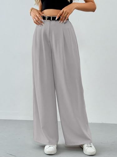 Image of Solid High Waist Straight Korean Loose Pleated Wide Leg Trouser for Women's & Girl's
