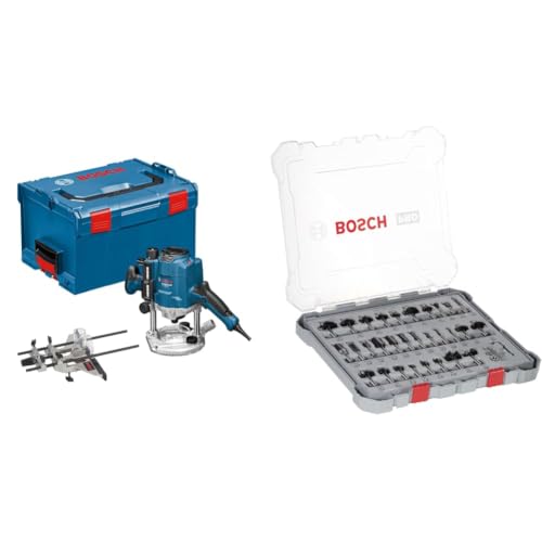 Bosch Professional 0601626001 Défonceuse GOF CE 1250 W 10000-24000 tours/min + Bosch Professional 30 pièces Kit de Fraises Mixtes (pour bois, Ø 8 mm Queue,...