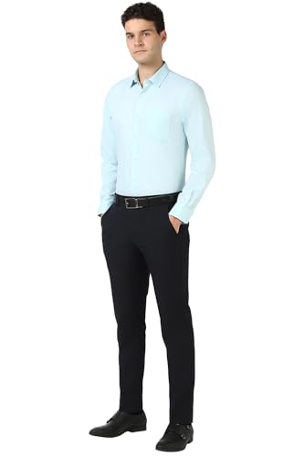 Image of Peter England Men's Premium Solid Herringbone Regular Fit Full Sleeve Formal Shirt | Wonder Fabric | Cotton Rich