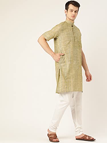 Image of Rajubhai Hargovindas Green Khadi Half Sleeve Kurta