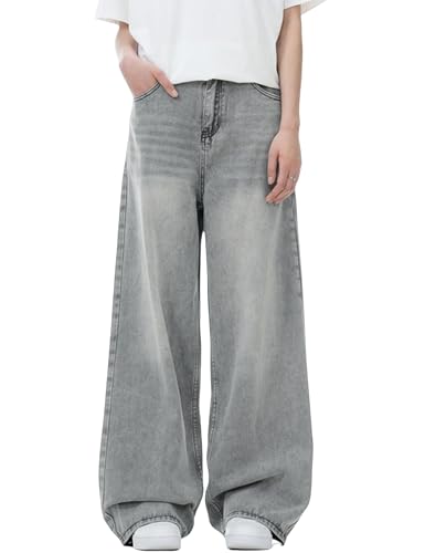 Wide Leg Jeans Men Y2k Baggy Hip Hop Grey Jeans Casual Loose Fit Skater Denim Pants Vintage Oversized Pants Streetwear2