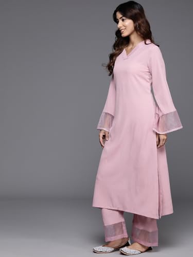 Varanga Women Pink Straight Kurta Paired with Tonal Bottom – Comfortable and Stylish Outfit for Various Occasions