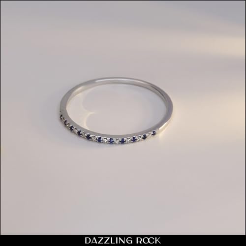 Dazzlingrock Collection Round Blue Sapphire & White Diamond Stackable Band for Women in Solid Gold2