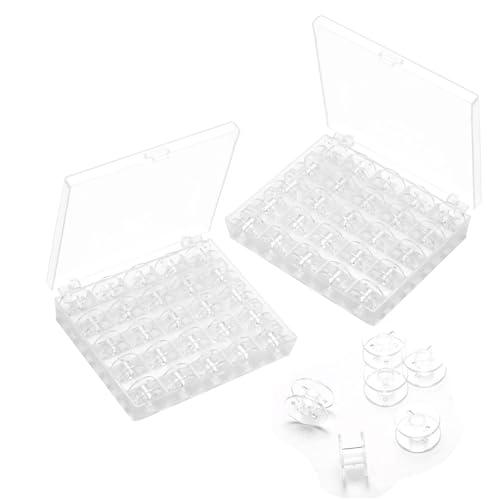 Ravytha Lot de 50 Canette Machine a Coudre, Canettes de Couture en Plastique avec Boîte de Rangement, Bobines pour Machines à Coudre, Compatible avec Brother...