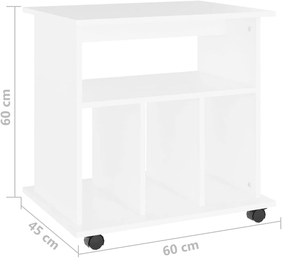 Modern White Engineered Wood Rolling Storage Cabinet with Lockable Wheels and Two Shelves for Office Home Workspace Organization