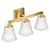 Moen YB5163BG Voss Collection 3 Dual-Mount Bath Bathroom Vanity Light Fixture with Frosted Glass, Brushed Gold