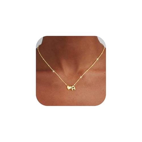 Ursteel Initial Necklaces for Women - 14K Gold Plated Initial Heart Necklace for Women Heart Letter A Necklace Cute Dainty Girls Lockets Necklaces Personalized Jewelry Valentines Day Gifts