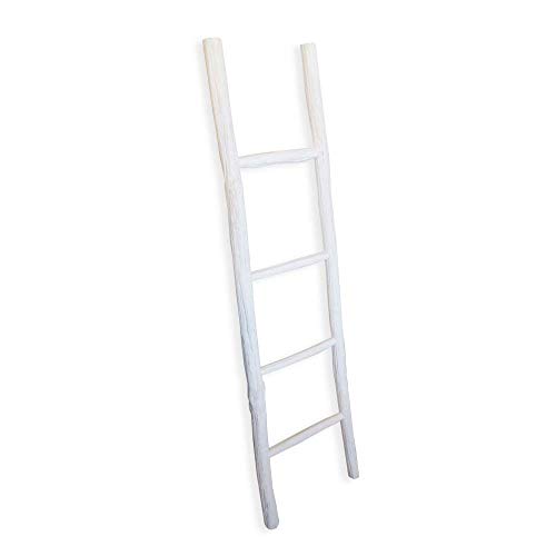 Fifth + Nest Blanket Ladder White Shelf Rustic Farmhouse Home Decor Wooden 5 Foot to Display Blankets, Quilts, Towels and Linens - Thumbnail 2