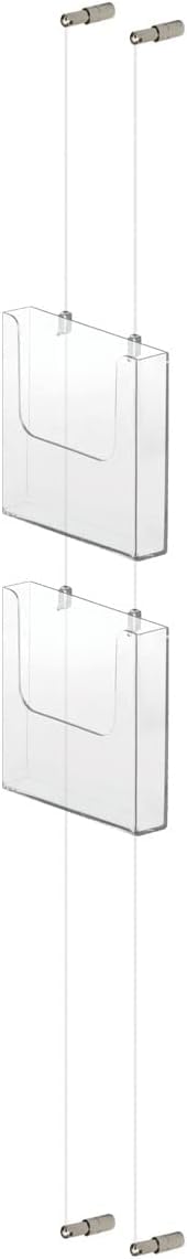 picturehangingdirect.co.uk A5 Portrait Display Brochure Holder Leaflet literature Acrylic display Hanging Wall to Wall Rope clear cable cord adjustable system (2 Brochures Holder KIT)