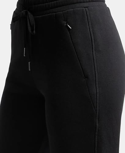 Image of Jockey U110 Women Super Combed Cotton Rich Fleece Fabric Straight Fit Trackpants with Zipper Pockets