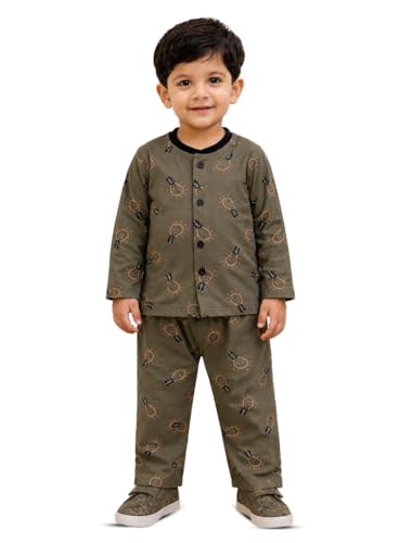 Image of 3BROS Cotton Bodysuit Dress with Full Pajama and Full Sleeves Night Suit Top Combo Set for Boys & Girls Baby Home Wear and Sleepwear Pack of 1