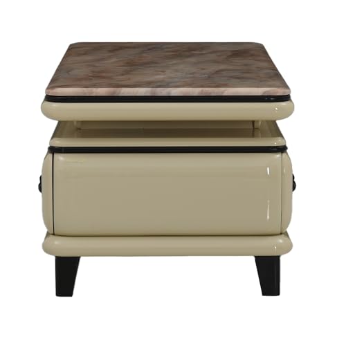 Image of Royaloak Boston American Marble Center Table | Art Marble | HDF with High Glossy Finish | Drawer Storage | American Collection | Durable & Long-Lasting | Wooden Block Tapered Legs