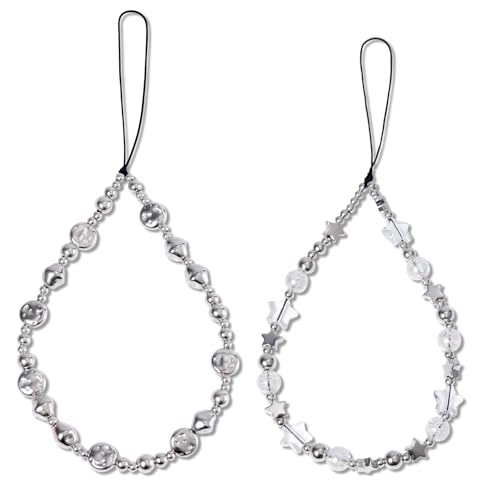 Mikovivi 2 Pcs Beaded Mobile Phone Chain, Beaded Phone Lanyard Wrist Strap Phone Lanyard Bracelet Cute Wrist Strap Phone Charm for Women Phone Keychain Charm