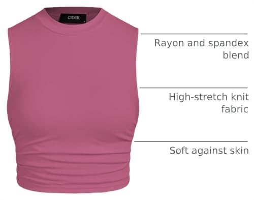 Image of CIDER Womens Tank Tops Sleeveless High Neck Ruched Crop Tops Going Out Casual Basic Ribbed Shirt Summer Fashion Clothing