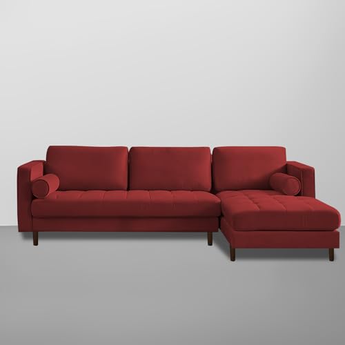 Image of Lezra RHS 4 Seater L Shape Sofa Set with Center Table for Living Room (Maroon Fabric) Premium Fabric Sofa