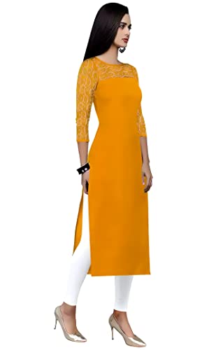 Image of Women's Crepe A-line Straight Kurtis, Plain Office Wear with Round Neck