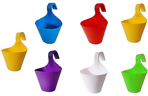 Mr. Carve Plastic Hook Hanging Pot for Plants Indoor Outdoor Home Balcony Garden Pots Multicolor - Pack of 5