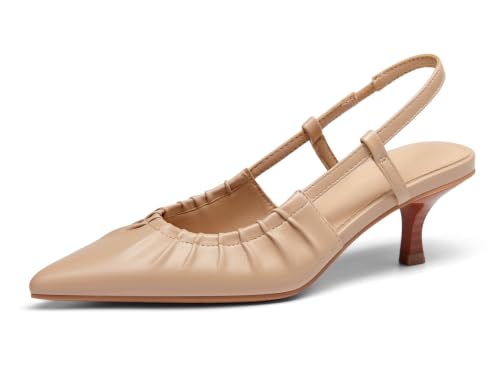 Image of Coutgo Women Slingback Kitten Heels Pointed Toe Slip On Pleated Dress Shoes