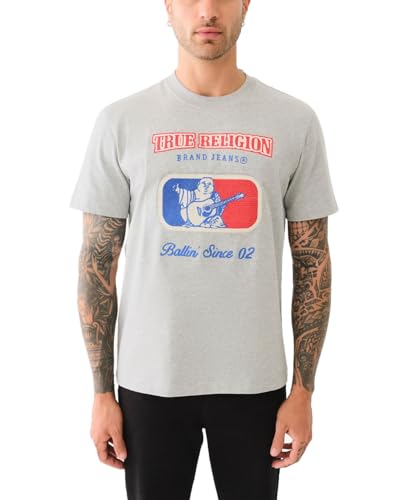 True Religion Men's Embroidery TR League Tee, Heather Grey, L