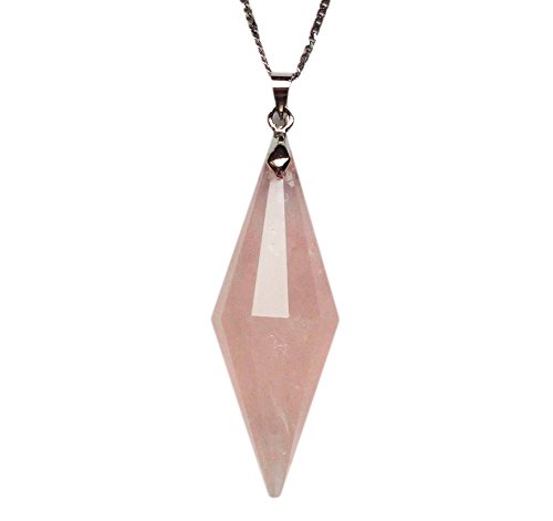 Mina Heal Pointed Pendant Made of Pink Rose Quartz Crystal with 18" Metal Necklace Chain