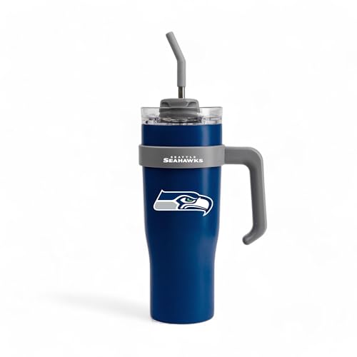 Image of The Memory Company Officially Licensed 46oz Team Color Slim Tumbler with Straw and Handle, Seattle Seahawks