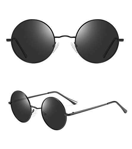 NULOOQ Retro Round Polarized Sunglasses for Women Men Small Metal Frame Circle Hippie Glasses2