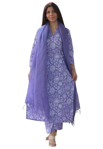 Kurta lavande femme ensemble avec pantalon et dupatta à motif floral