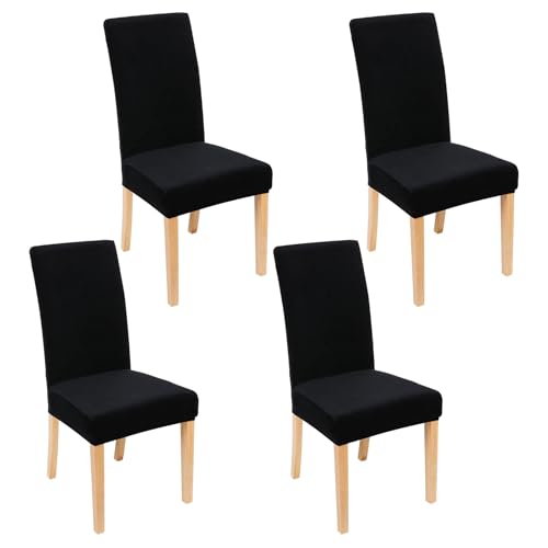 Smiry Velvet Stretch Chair Covers for Dining Room Set of 4 Soft Fit Removable Washable Kitchen Parsons Chair Slipcover Protector Black