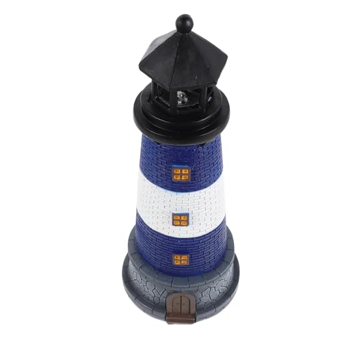 Phare solaire extérieur bleu en résine de 33,5 cm pour déco jardin