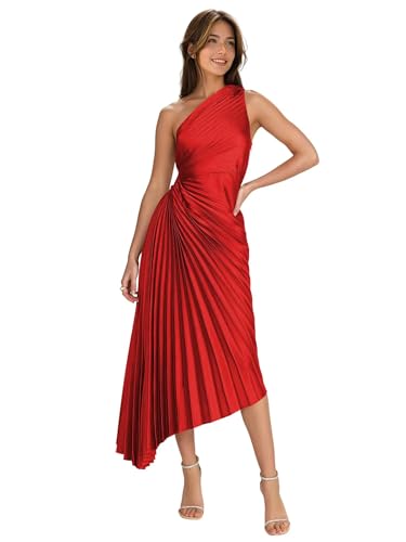One Shoulder Ruched Satin Bridesmaid Dresses Sleeveless Plus Size Pleats 2025 Ruffle Red Prom Dress 26W