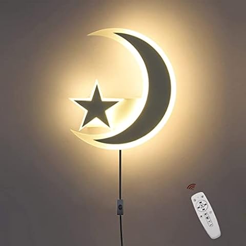 WRMING LED kinderzimmer Wandlampe mit stecker, 15W Mond Wandleuchte kinder Dimmbar Wandleuchten Mit Fernbedienung & 150cm kabel, WandDeko Lampe für Jungen Mädchen Cover