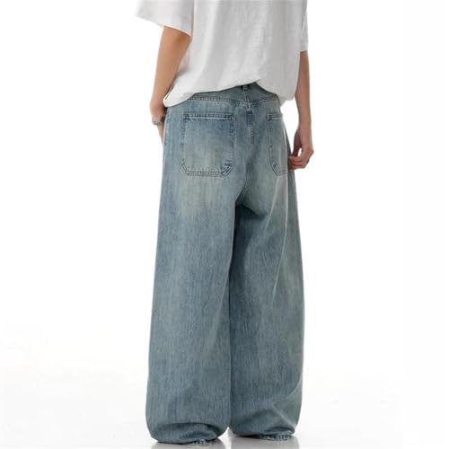 Men Loose Fit Wide Leg Straight Jeans Vintage Casual Streetwear Trousers Washed Denim Pants3