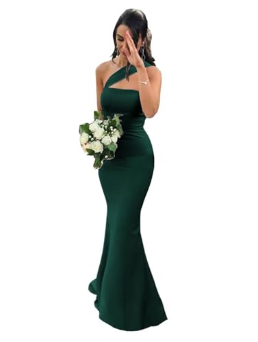 Image of Stretch Spandex Bridesmaid Dresses Long 2026 One Shoulder Formal Gowns Satin Mermaid Prom Wedding Guest DR0194N