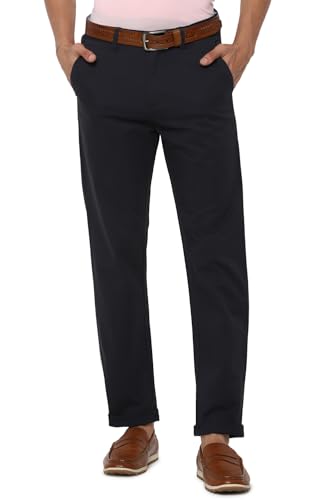 Image of Allen Solly Solid Cotton Blend Regular Fit Mens Casual Trousers