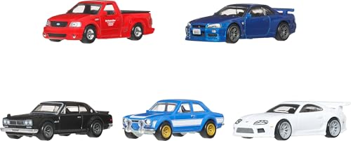 Image of Hot Wheels Toy Cars, Premium Fast & Furious Bundle, 5 1:64 Scale Die-Cast Vehicles from the Movie Franchise in Collectable Packaging | 1:64 Scale, From Movie Franchise, Collectable Packaging