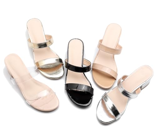 DADAWEN Women's Two Strap Open Toe Slip On Low Chunky Heels Sandals Block Heels Mule Sandals Party Dating Wedding Dress Pumps Shoes4
