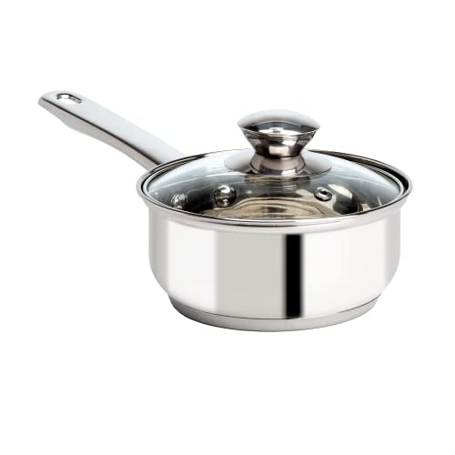 Ecolution Stainless Steel Sauce Pan with Encapsulated Bottom Matching Tempered Glass Steam Vented Lids, Made Without PFOA, Dishwasher Safe, 1-Quart, Silver