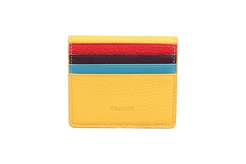 grande 762 Genuine Leather Card Holder For Men Slim Minimalist Card Case Small Magnetic Wallet - Yellow Multicolor
