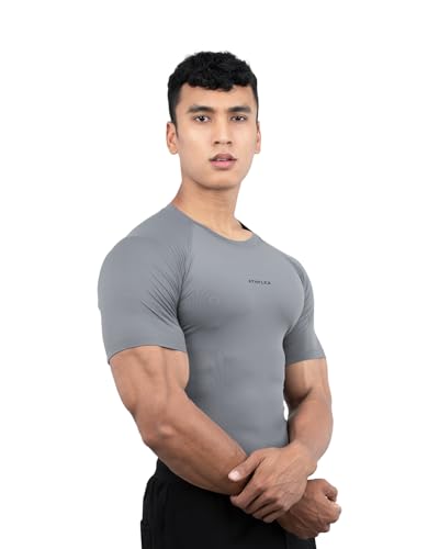 Image of Athflex Men's Half Sleeve Ace Compression T-Shirt-Ultra Stretch,Premium Nylon Spandex Blend,Moisture-Wicking, Quick-Dry,Breathable,Muscle Fit Activewear for Gym