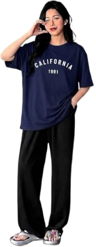 Image of DIAZ Women Co-ord Set for Girls | Stylish Two Piece Dress with Oversize Tshirt & High Waist Jogger|Trendy Cotton Blend Track Suit Set for Women | Casual /Travel & Lounge Wear Outfits