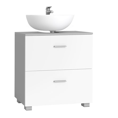 VASAGLE Custos Kollektion - Waschbeckenunterschrank mit 2 großen Schubladen, Badezimmerschrank, hohe Füße, für Waschbecken ohne Säule, 30 x 60 x 63,8 cm, Taubengrau-wolkenweiß BBK520GD01