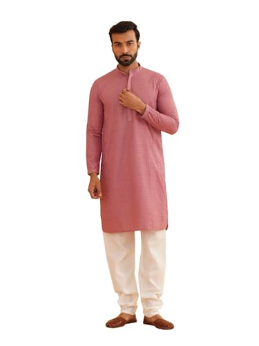 Sojanya (Since 1958 Men'S Cotton Checked Embroidered Kurta With Churidar Pyjama