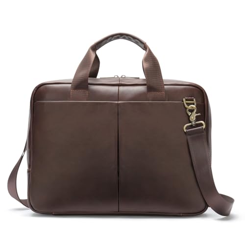 VINBAGGE Sac Business Mallette Homme Cartable Sacs Business en Cuir Véritable 15 Pouces Porte Document Sac de Messager Sac à Bandoulière d'affaires Brun
