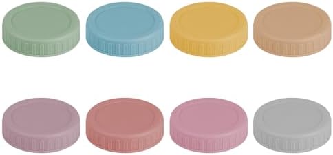 Vaincre 8PCS Mason Jar Lids - Colored Plastic Mason Jar Lids Regular Mouth, Leak Proof Canning Lids Covers with Silicone Rings for Ball, Kerr Jars, Reusable Jar Lid Tops Caps for Mason Canning Jars