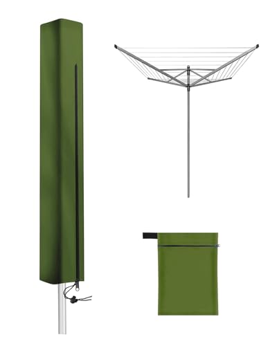 Rotary Washing Line Cover, Waterproof Rotary Dryer Cover with Zip and Drawstring, Heavy Duty Oxford Fabric, for Outdoor Clothes airer, Garden Parasol, 165x16x16cm