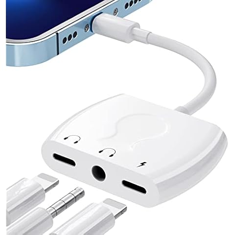 Headphone Adapter Audio Splitter, 3 in 1 Lightn-Ing to 3.5 mm Jack Aux Audio Splitter with Charging Headphones Splitter for iPhone 14 -13/12/11/X/8/7/6, Lightn-Ing Supports calls and iOS 15 Cover